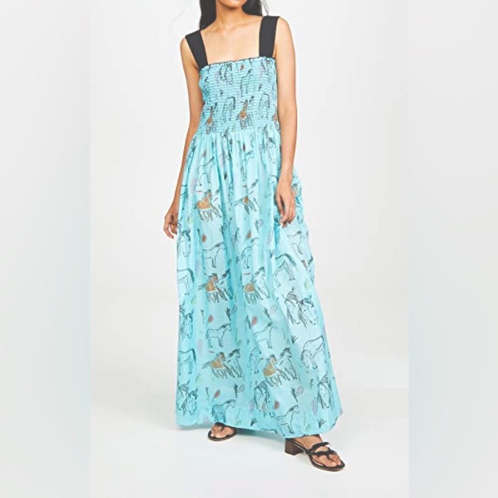 Rachel Antonoff Clarice Smocked Horse Maxi Dress